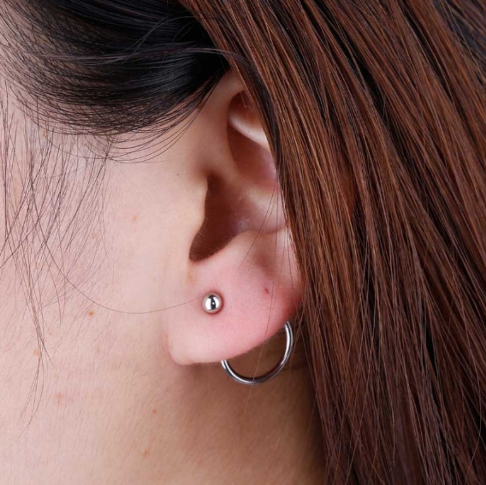 Front Back Silver Simple Stud and Circle Earrings